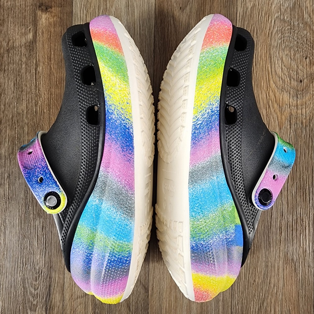 Crocs Classic Bae Clog Black Rainbow Spray Dye Platform Sandals Women Size 7 - Picture 7 of 9
